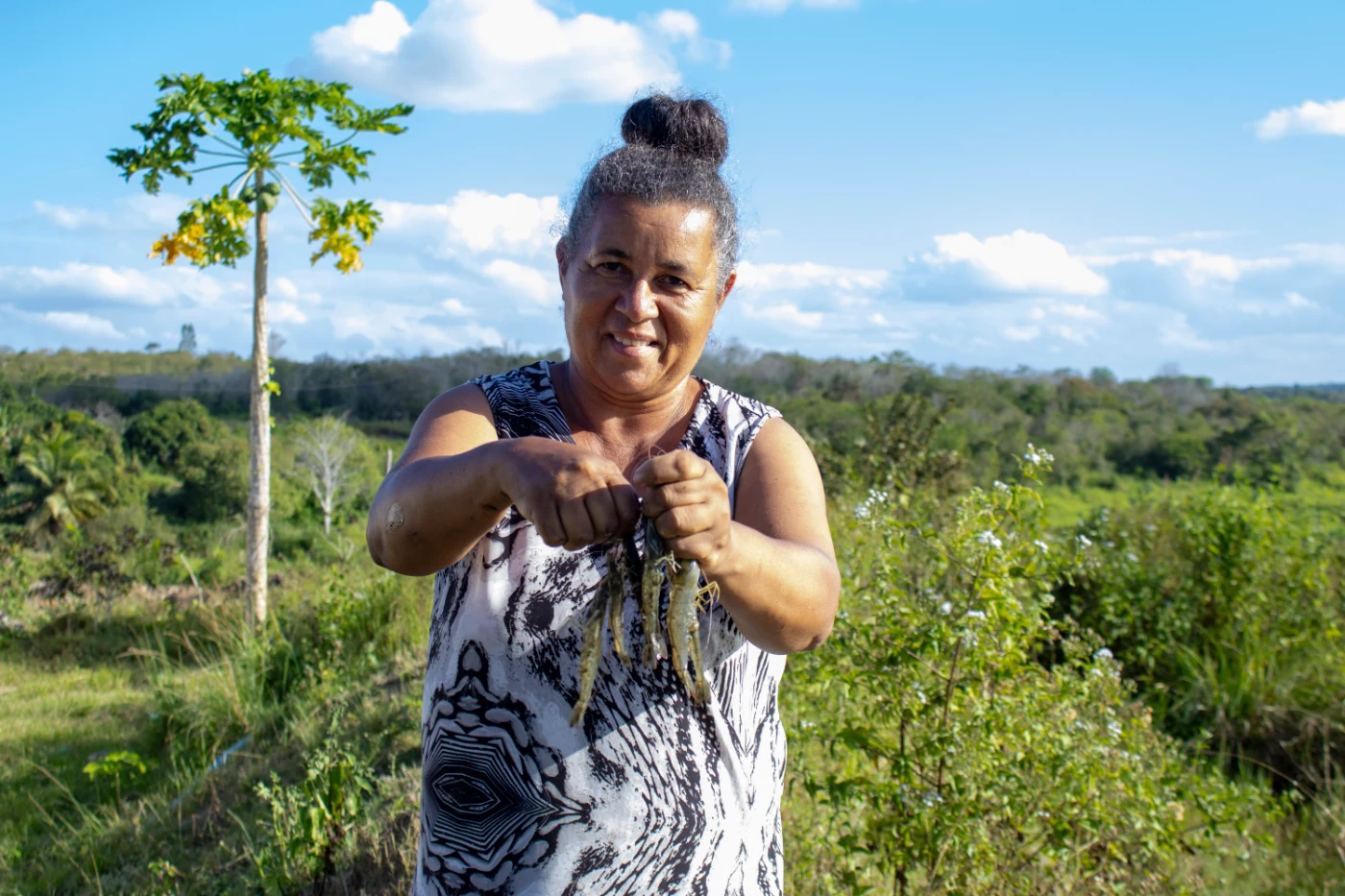 Maria José de Aguiar com camarões que cria